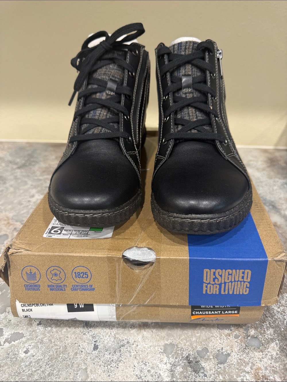 Clarks Black Lace-Up Combat Boots with Side Zipper